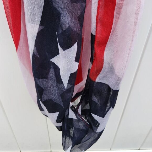 American Flag Infinity Scarf Long & Sheer Old Vintage Look red/white/blue - Picture 2 of 8